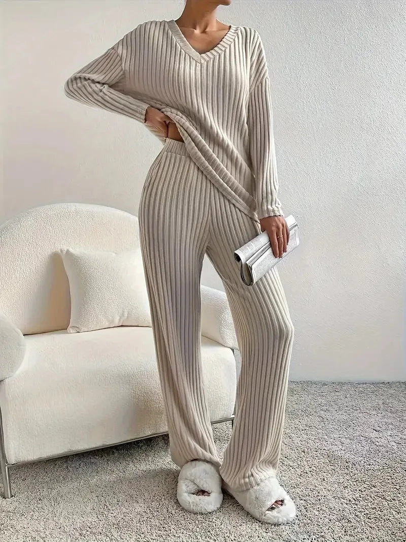 Ensemble Pyjama Femme Deux Pièces Côtelé